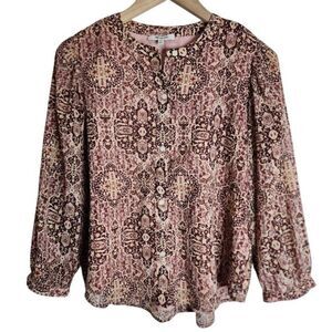 Madewell Blouse Top Women's XXS‎ Boho Kaleidoscope Button Front Shirt Pink